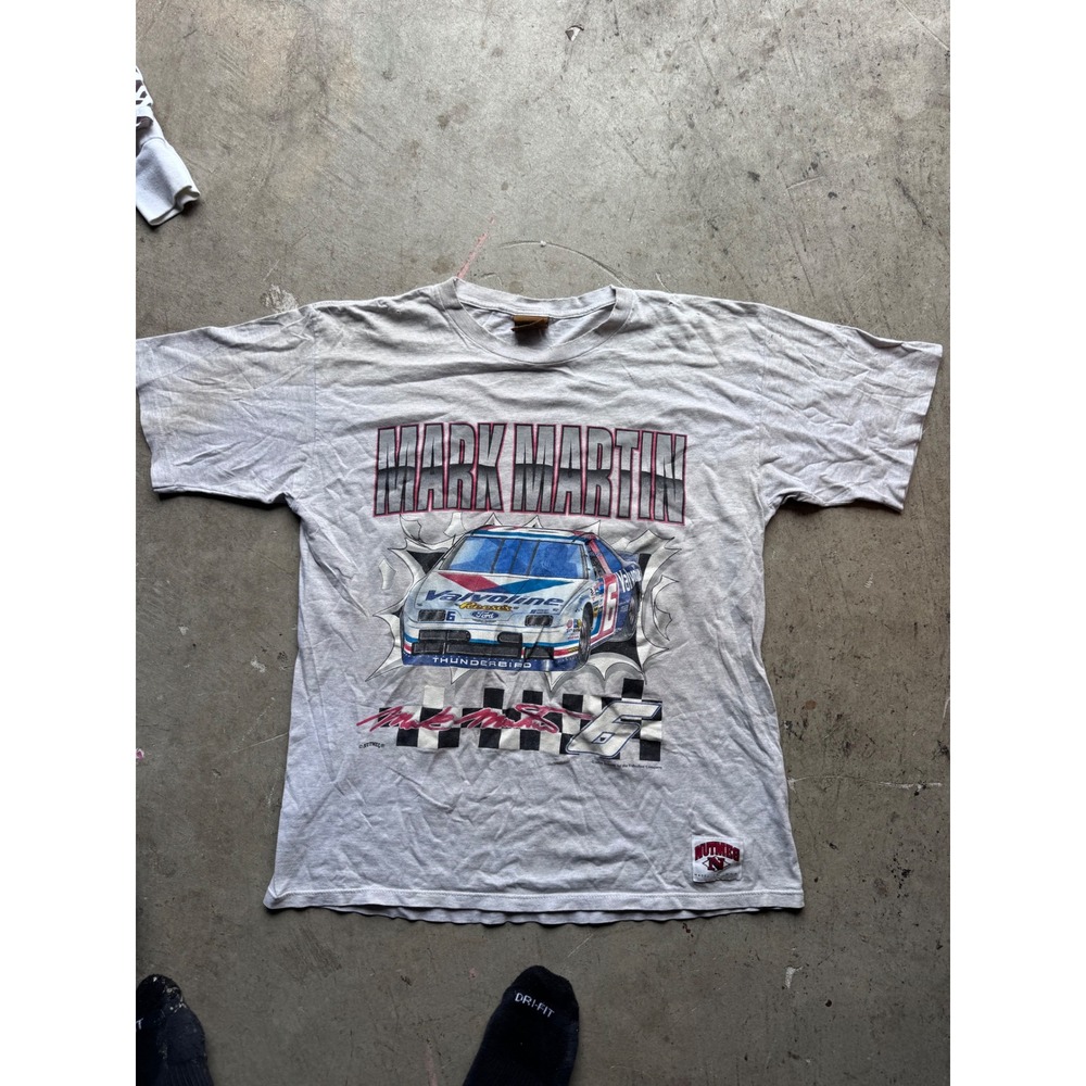 Vintage Nutmeg Mills Mark Martin Valvoline NASCAR T-Shirt Grey Large 90s Racing